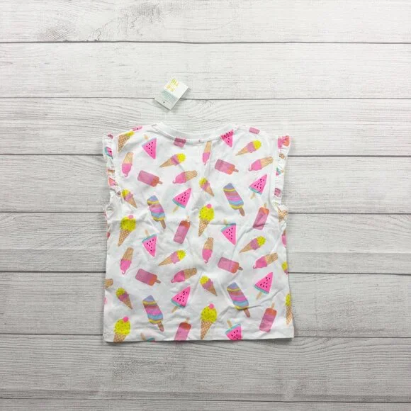 Primark Girls Tank Top White Ice Cream Watermelon Print Ruffle NWT 5-6 - Picture 4 of 4